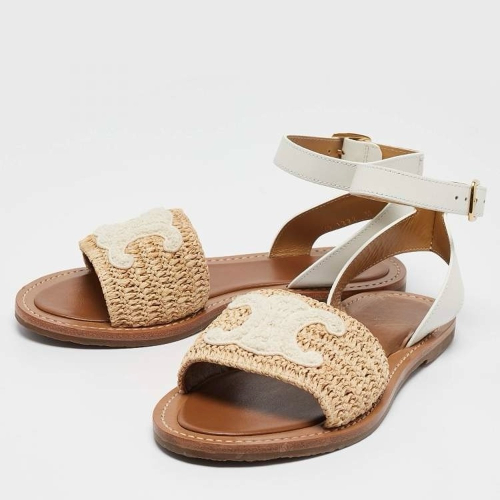 Lympia Raffia Flat Sandals: Stylish Embellished Ankle Strap Sandals for Women